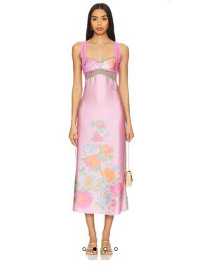Free People Just Dreamy Pink Satin Floral Lingerie Dress L